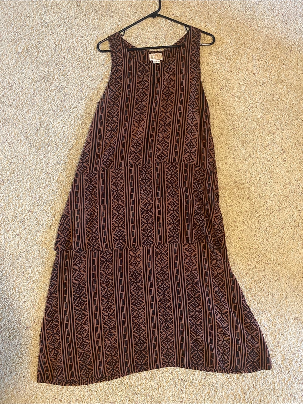 Noa Noa Hawaii sleeveless tank dress midi length brown black SMALL tribal print